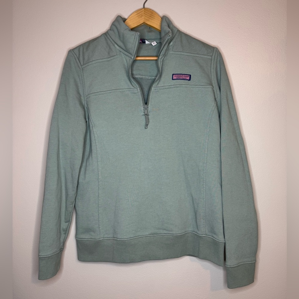 Vineyard Vines Women's Quarter Zip Pullover Sweatshirt Green Whale Logo Size M